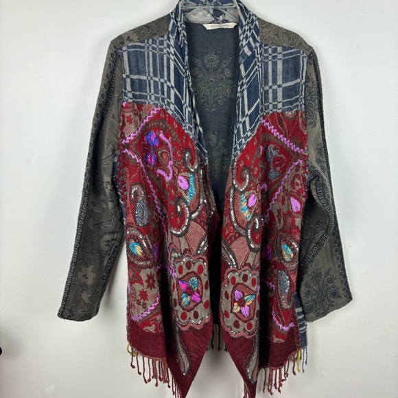 Soft Surroundings open front wool jacket/boho patchwork, embroidery - Picture 1 of 14